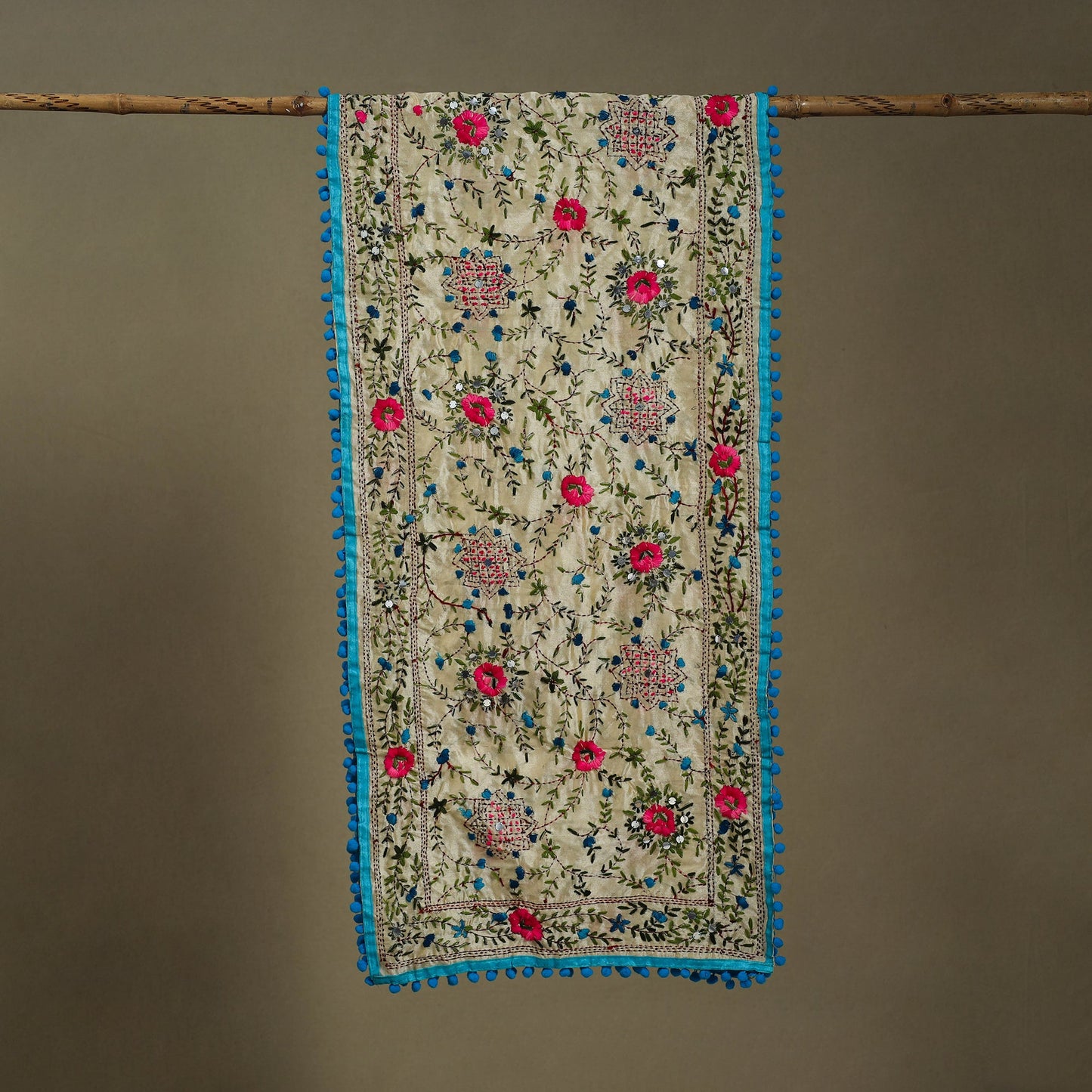 Blue Chanderi Silk Hand Embroidered Stole