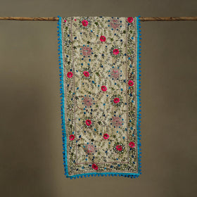 Blue Chanderi Silk Hand Embroidered Stole