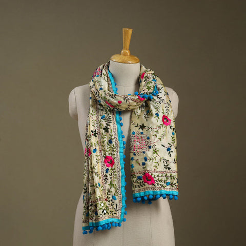 Blue Chanderi Silk Hand Embroidered Stole