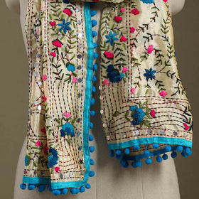 Blue Chanderi Silk Hand Embroidered Stole