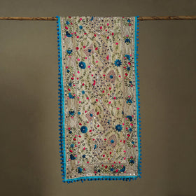 Blue Chanderi Silk Hand Embroidered Stole