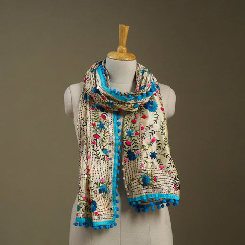 Blue Chanderi Silk Hand Embroidered Stole