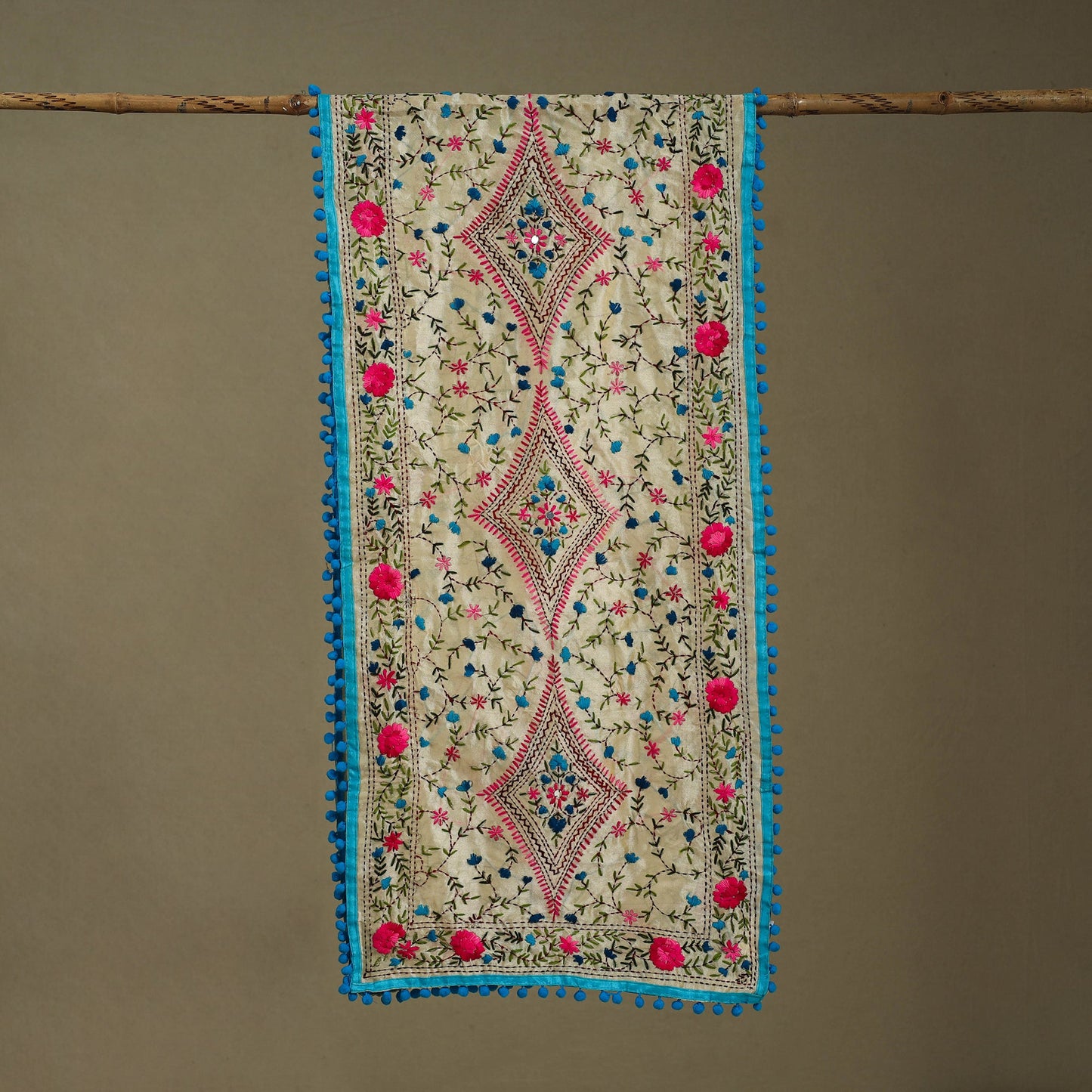 Blue Chanderi Silk Hand Embroidered Stole