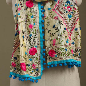 Blue Chanderi Silk Hand Embroidered Stole