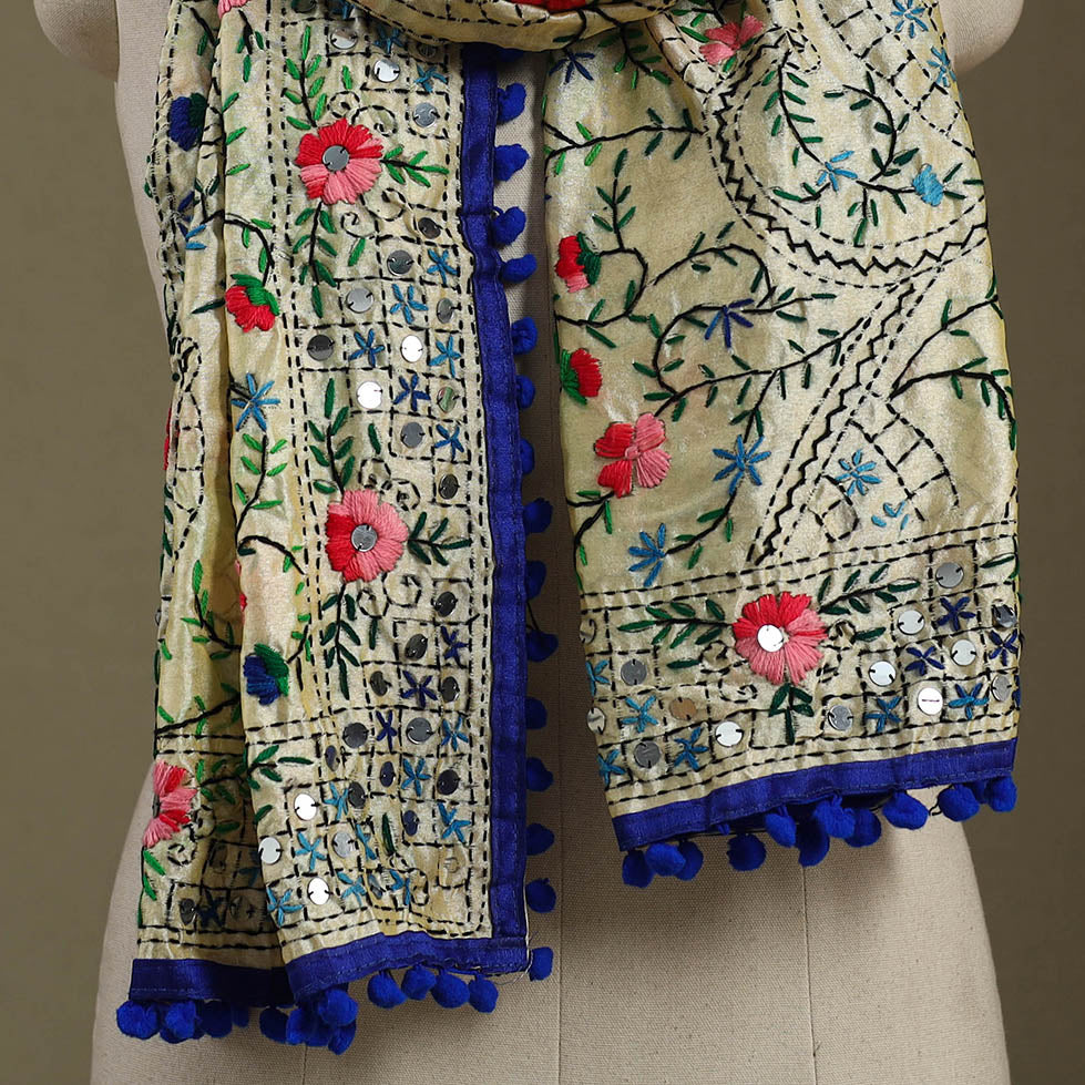 Buy Chanderi Silk Hand Embroidered Stole
