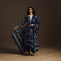 Blue - chanderi silk hand embroidery indigo bagru suit set