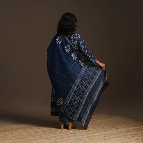 Blue - chanderi silk hand embroidery indigo bagru suit set