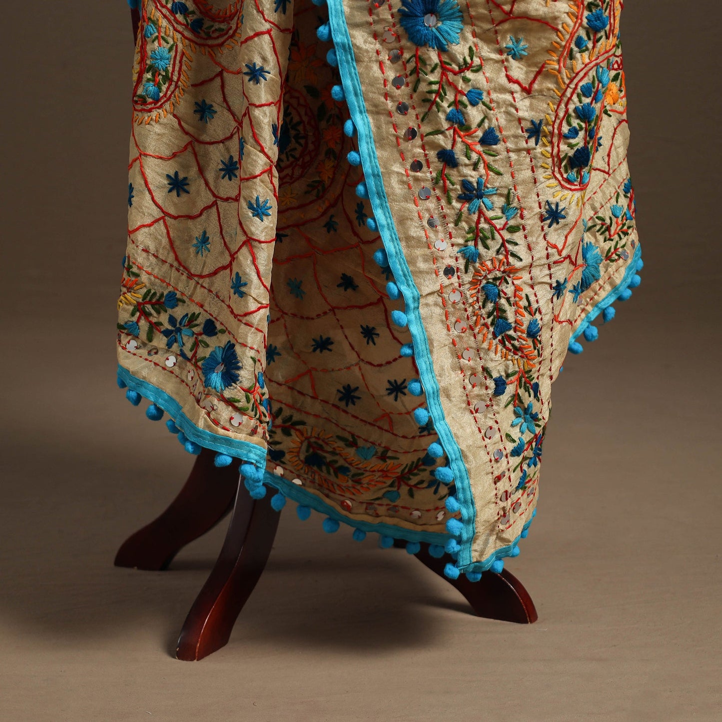 Blue - chanderi silk hand embroidery phulkari dupatta 15