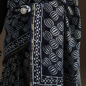 Chanderi silk hand indigo bagru saree with zari border 11