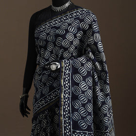 Chanderi silk hand indigo bagru saree with zari border 11