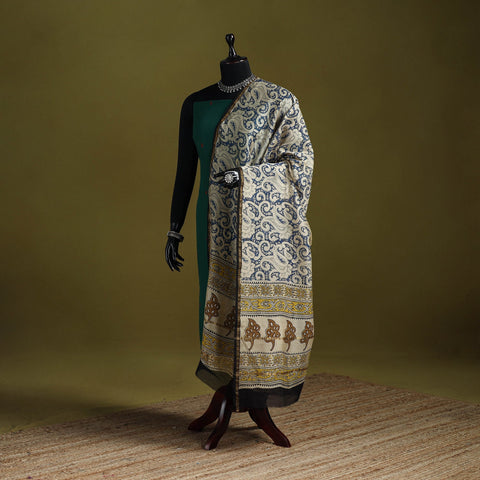 Blue - chanderi silk hand bagru dupatta 10 - handcrafted