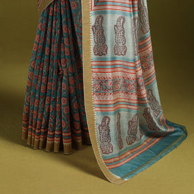 Chanderi silk hand sanganeri saree with ghicha border 20