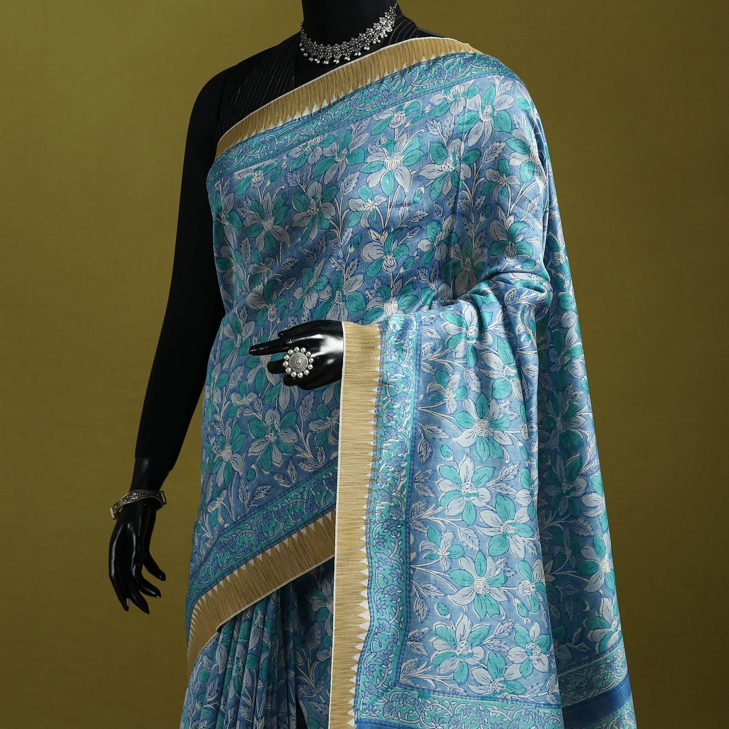 Chanderi silk hand sanganeri saree with ghicha border 24