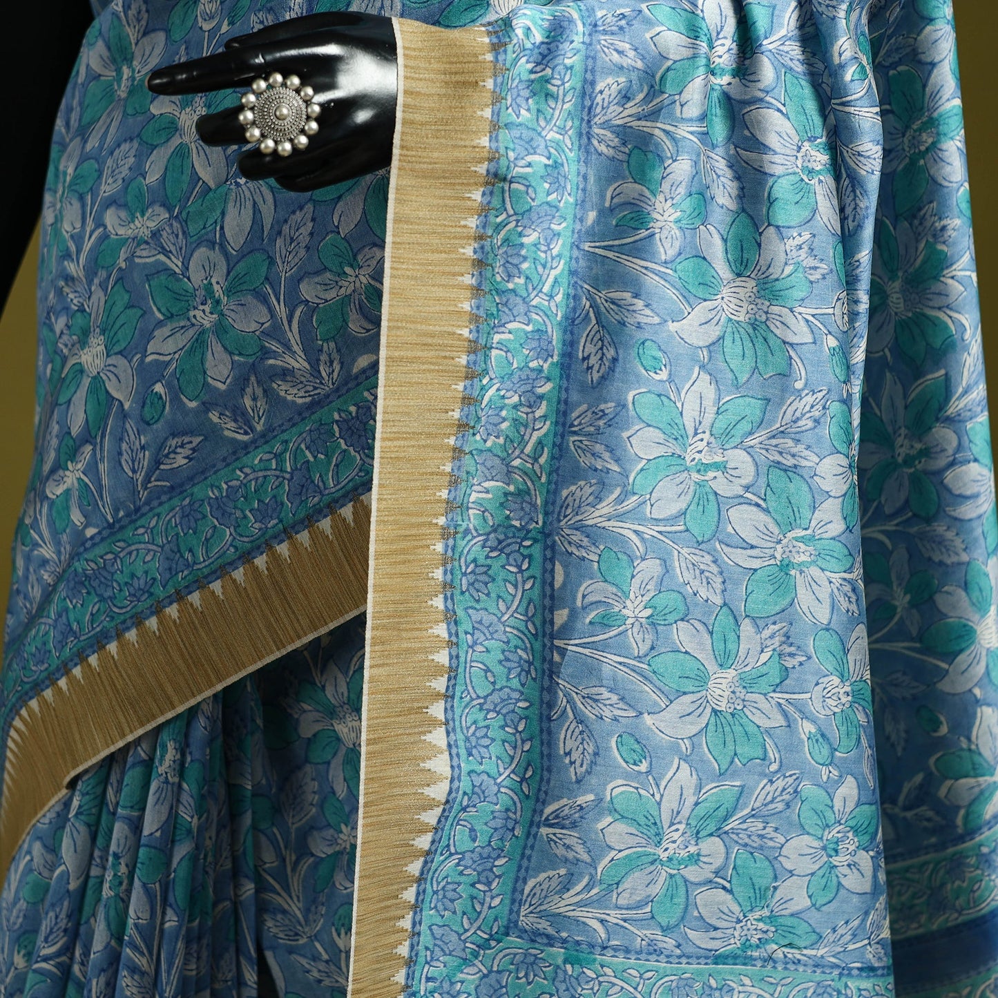 Chanderi silk hand sanganeri saree with ghicha border 24