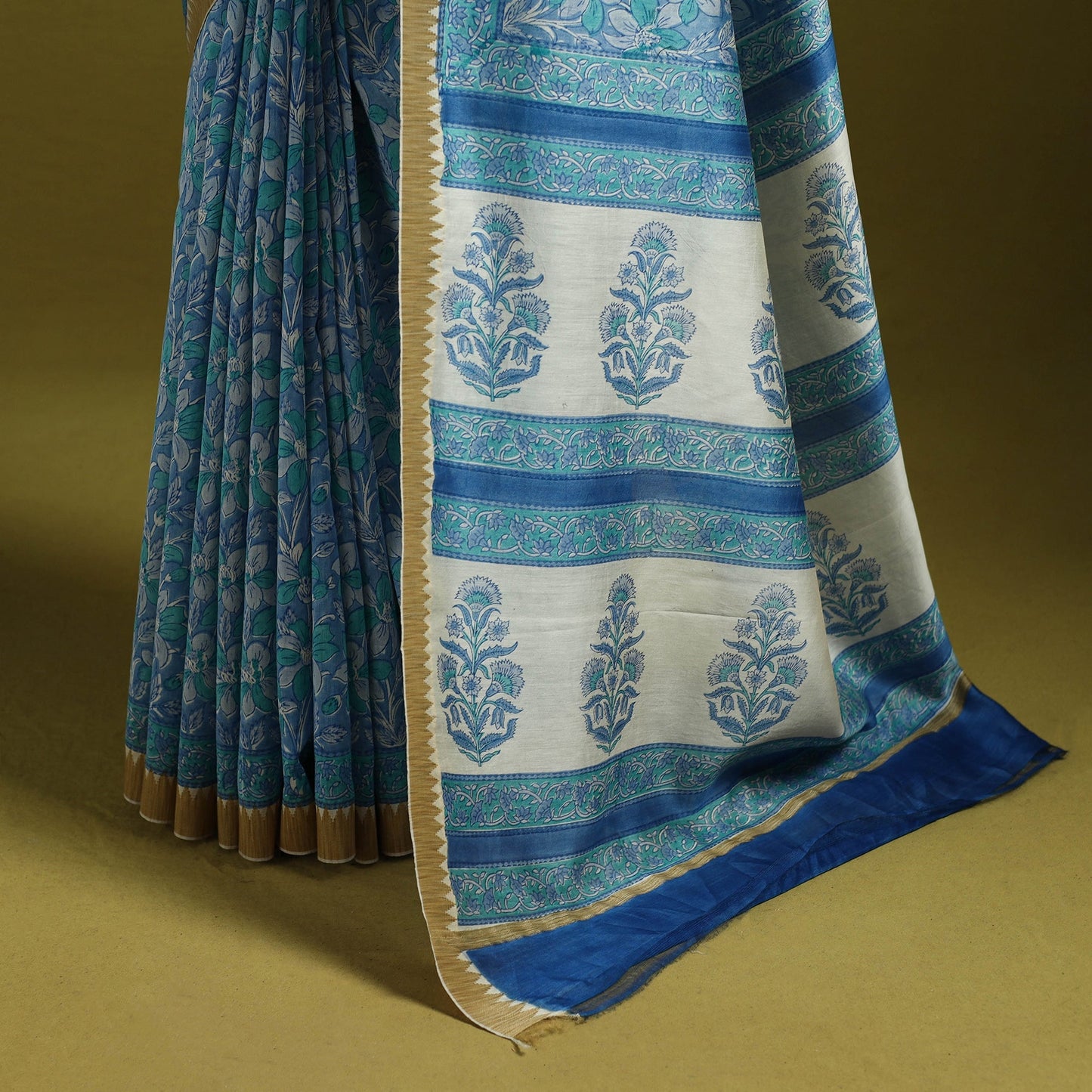 Chanderi silk hand sanganeri saree with ghicha border 24