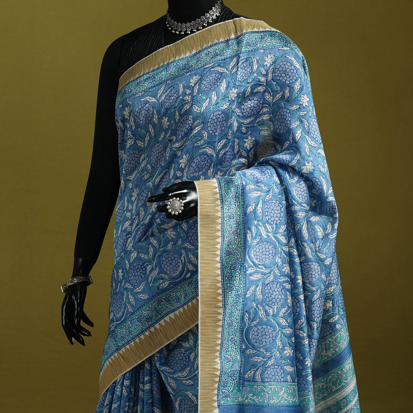 Chanderi silk hand sanganeri saree with ghicha border 26