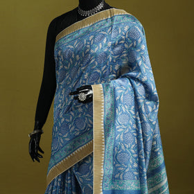 Chanderi silk hand sanganeri saree with ghicha border 26