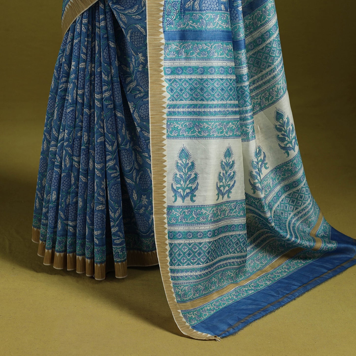 Chanderi silk hand sanganeri saree with ghicha border 26