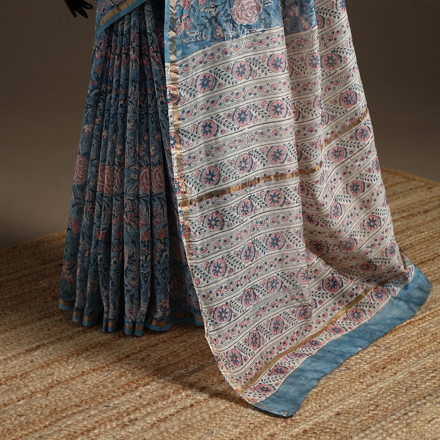 Chanderi silk hand sanganeri saree with zari border 02