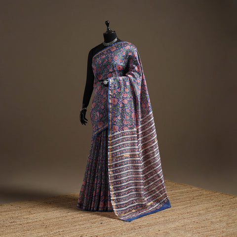 Chanderi silk hand sanganeri saree with zari border 03