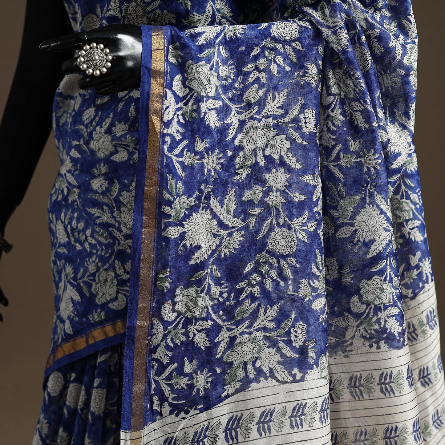 Chanderi silk hand sanganeri saree with zari border 04