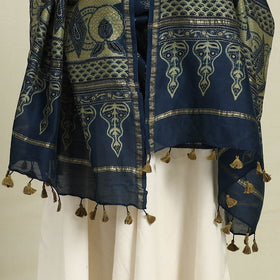 Block Print Chanderi Silk Handloom Ajrakh Dupatta