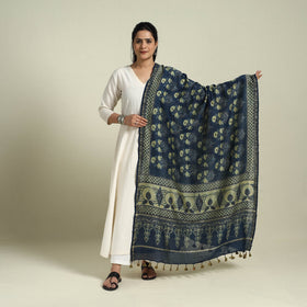 Block Print Chanderi Silk Handloom Ajrakh Dupatta