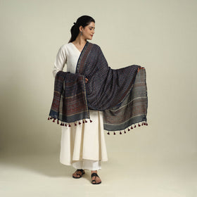 Block Print Chanderi Silk Handloom Ajrakh Dupatta