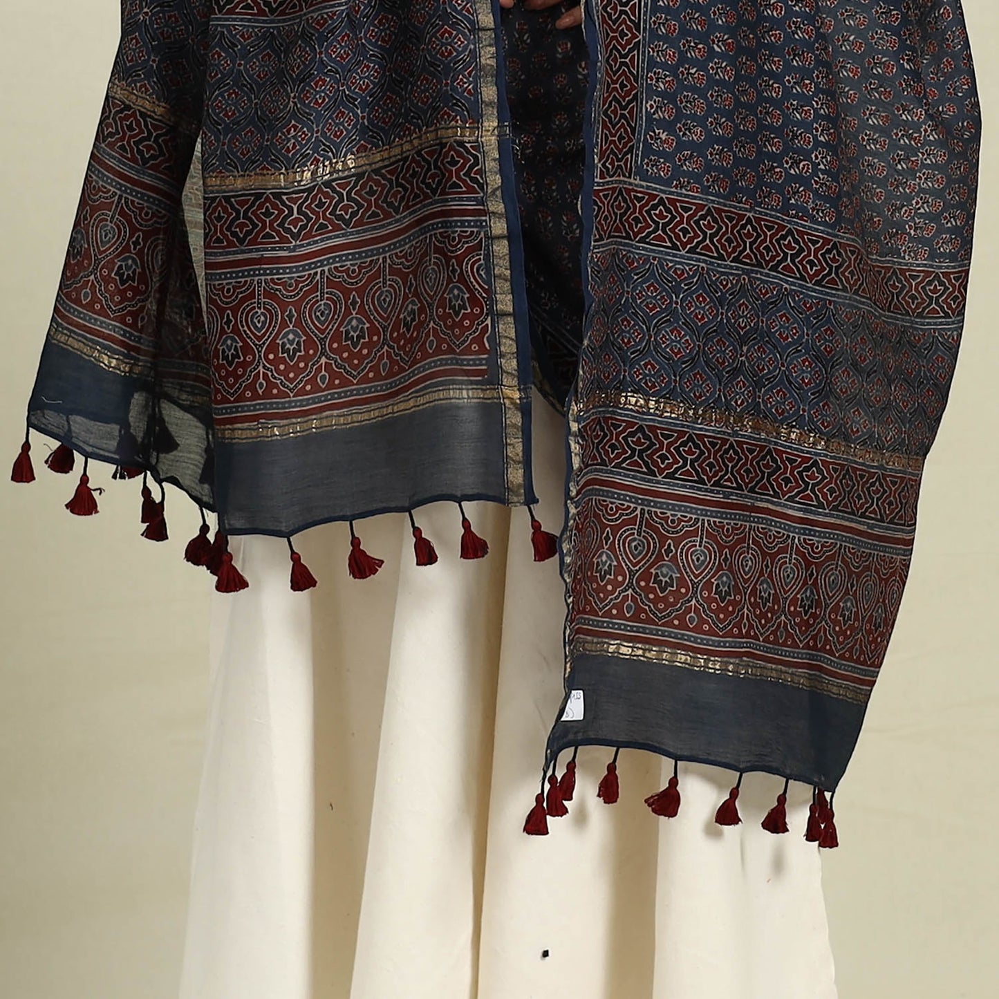 Block Print Chanderi Silk Handloom Ajrakh Dupatta