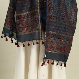 Block Print Chanderi Silk Handloom Ajrakh Dupatta