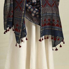 Buy Blue Block Print Chanderi Silk Handloom Ajrakh Dupatta