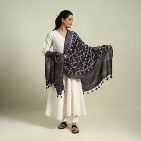 Buy Blue Block Print Chanderi Silk Handloom Ajrakh Dupatta