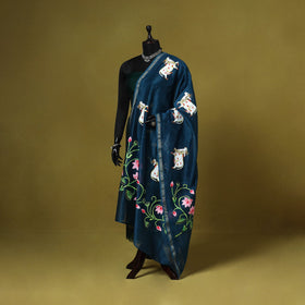 Blue - chanderi silk handpainted pichwai dupatta 12