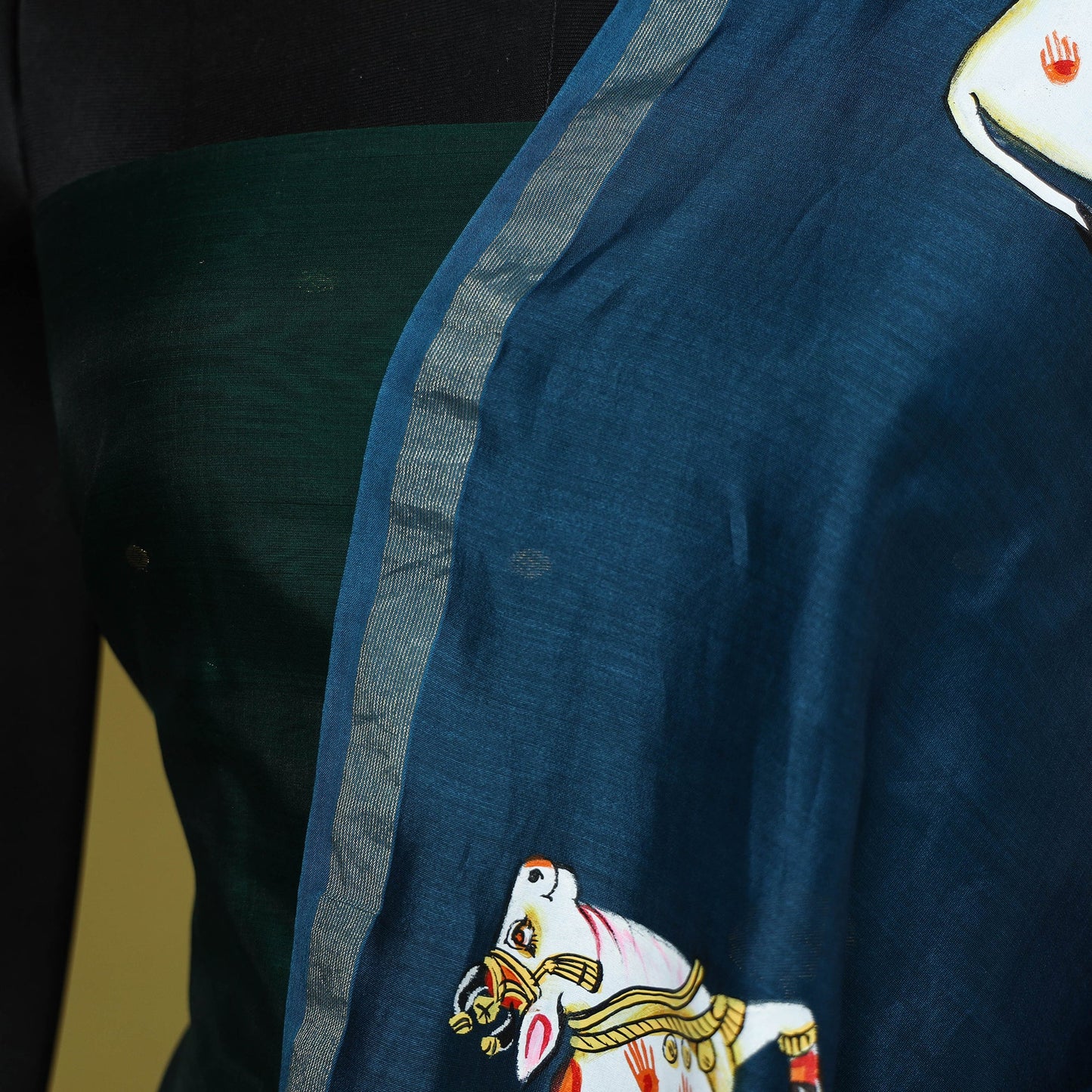 Blue - chanderi silk handpainted pichwai dupatta 12