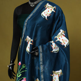 Blue - chanderi silk handpainted pichwai dupatta 12
