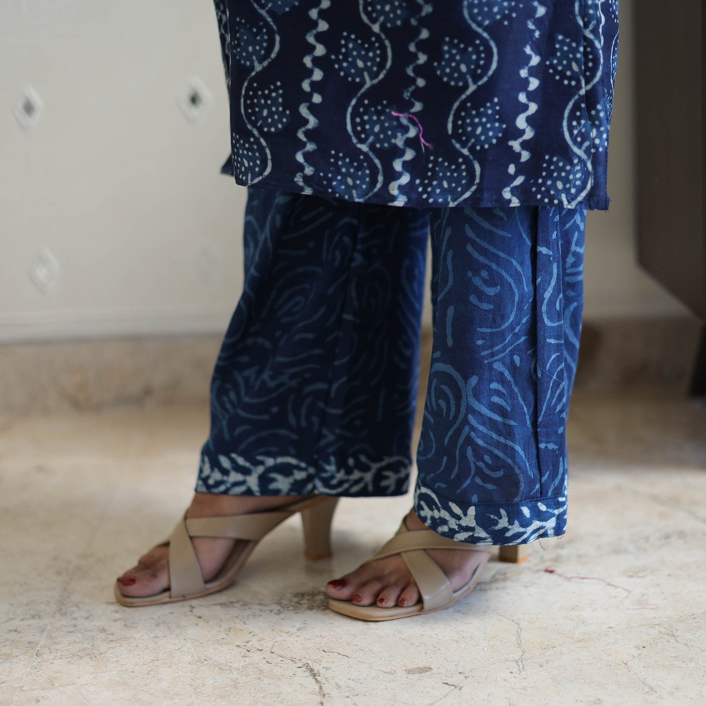  Blue Chanderi Silk Indigo Bagru Block Print Kurta Set