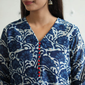 Buy Blue Chanderi Silk Indigo Bagru Block Print Kurta Set