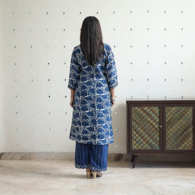 Buy Blue Chanderi Silk Indigo Bagru Block Print Kurta Set
