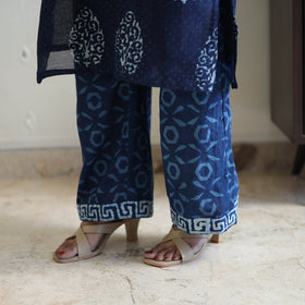 Blue Chanderi Silk Indigo Bagru Block Print Kurta Set