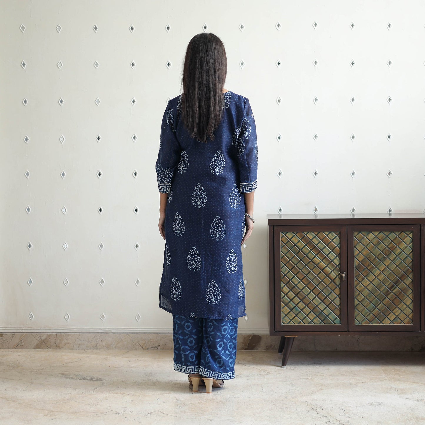  Blue Chanderi Silk Indigo Bagru Block Print Kurta Set