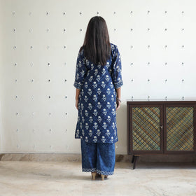 Buy Blue Chanderi Silk Indigo Bagru Block Print Kurta Set