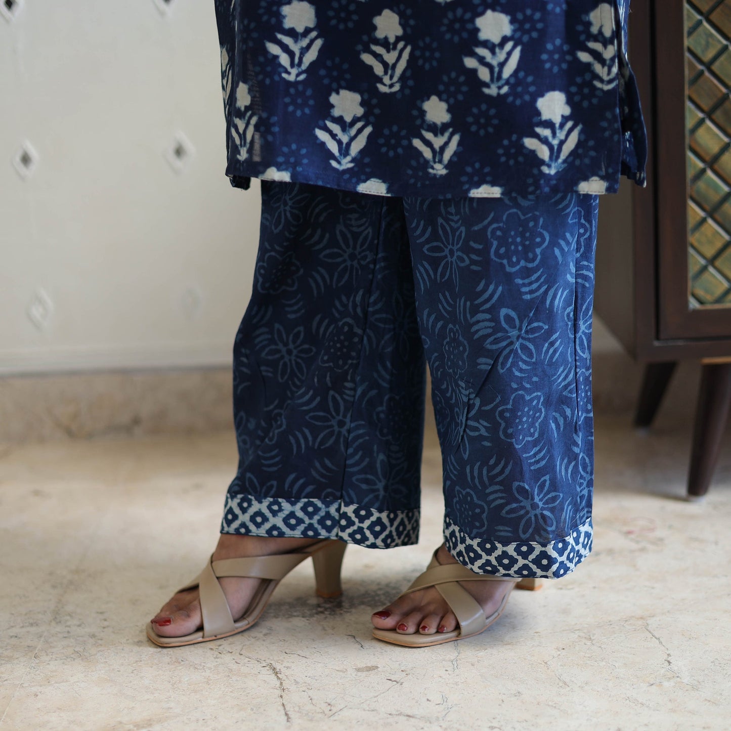 Buy Blue Chanderi Silk Indigo Bagru Block Print Kurta Set