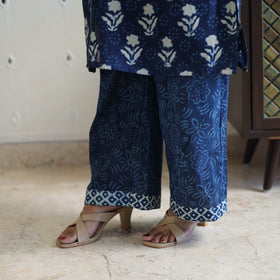 Buy Blue Chanderi Silk Indigo Bagru Block Print Kurta Set