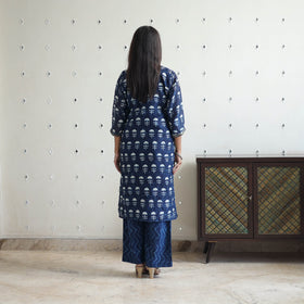 Buy Blue Chanderi Silk Indigo Bagru Block Print Kurta Set