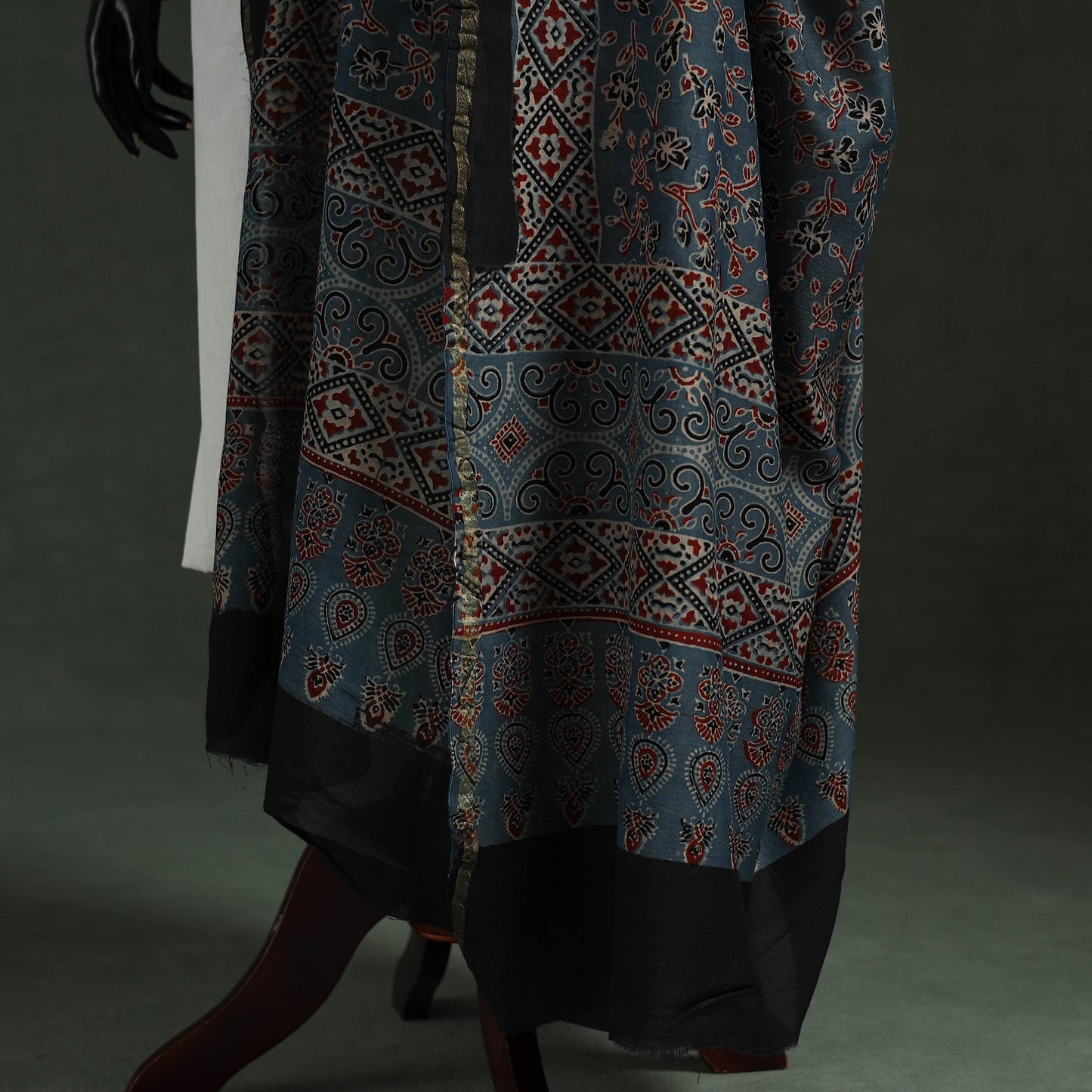 Blue - chanderi silk kutch hand block print natural dyed