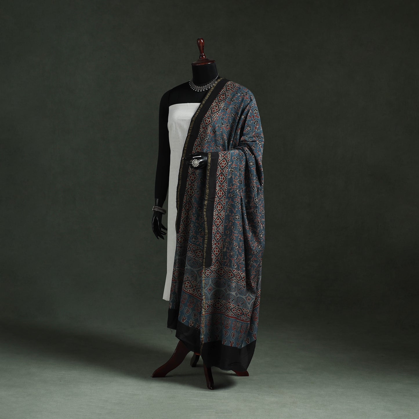 Blue - chanderi silk kutch hand block print natural dyed