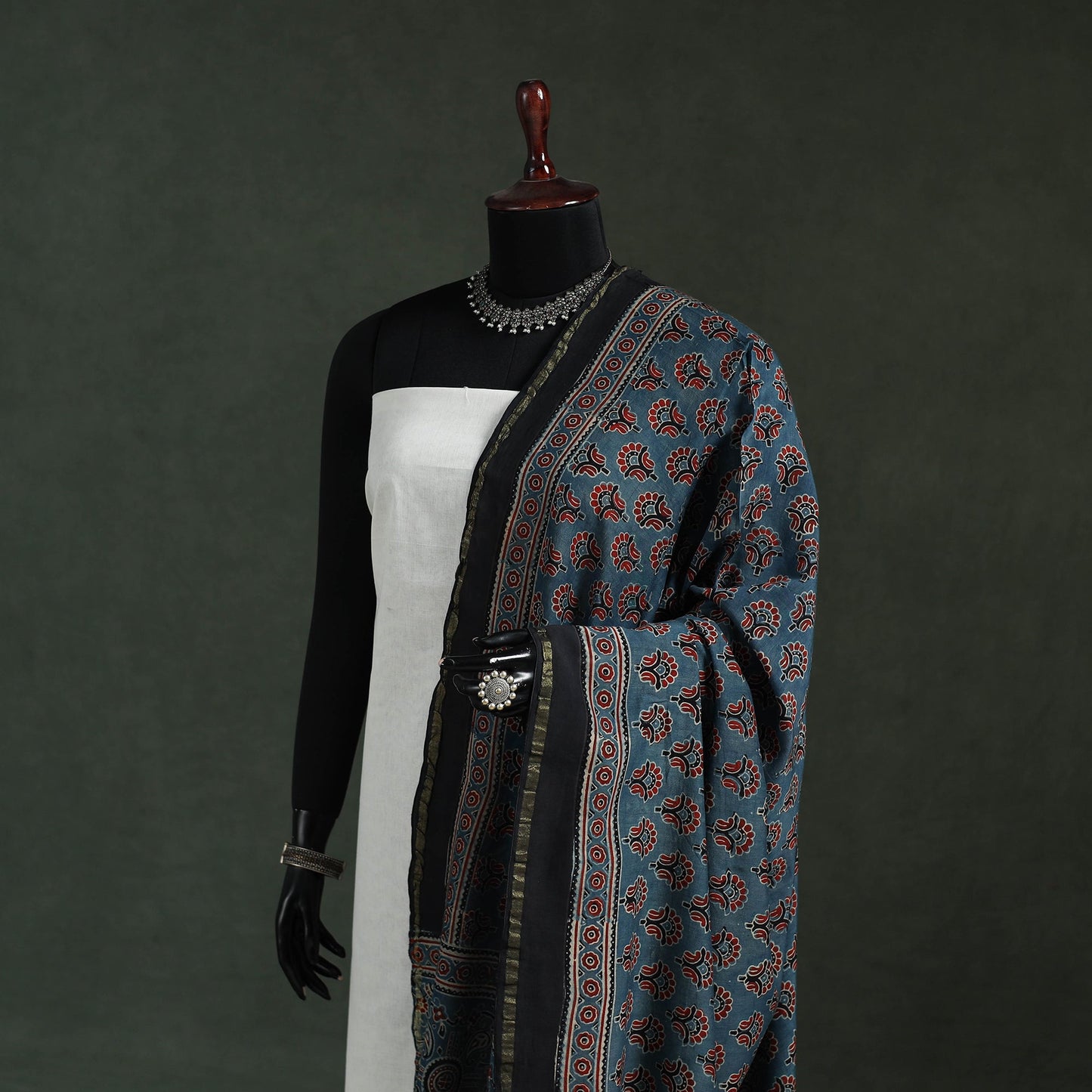 Blue - chanderi silk kutch hand block print natural dyed