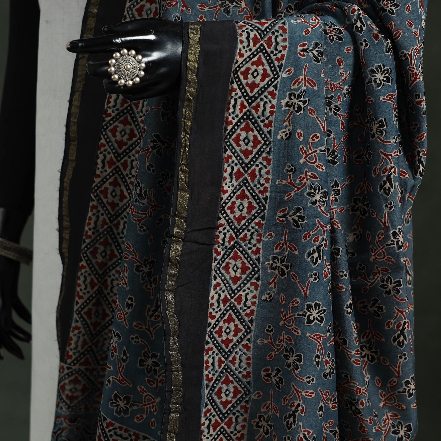 Blue - chanderi silk kutch hand block print natural dyed