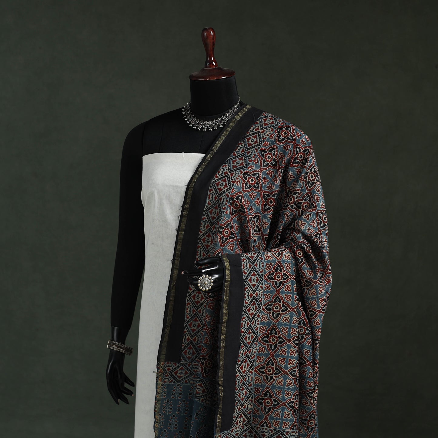 Blue - chanderi silk kutch hand block print natural dyed