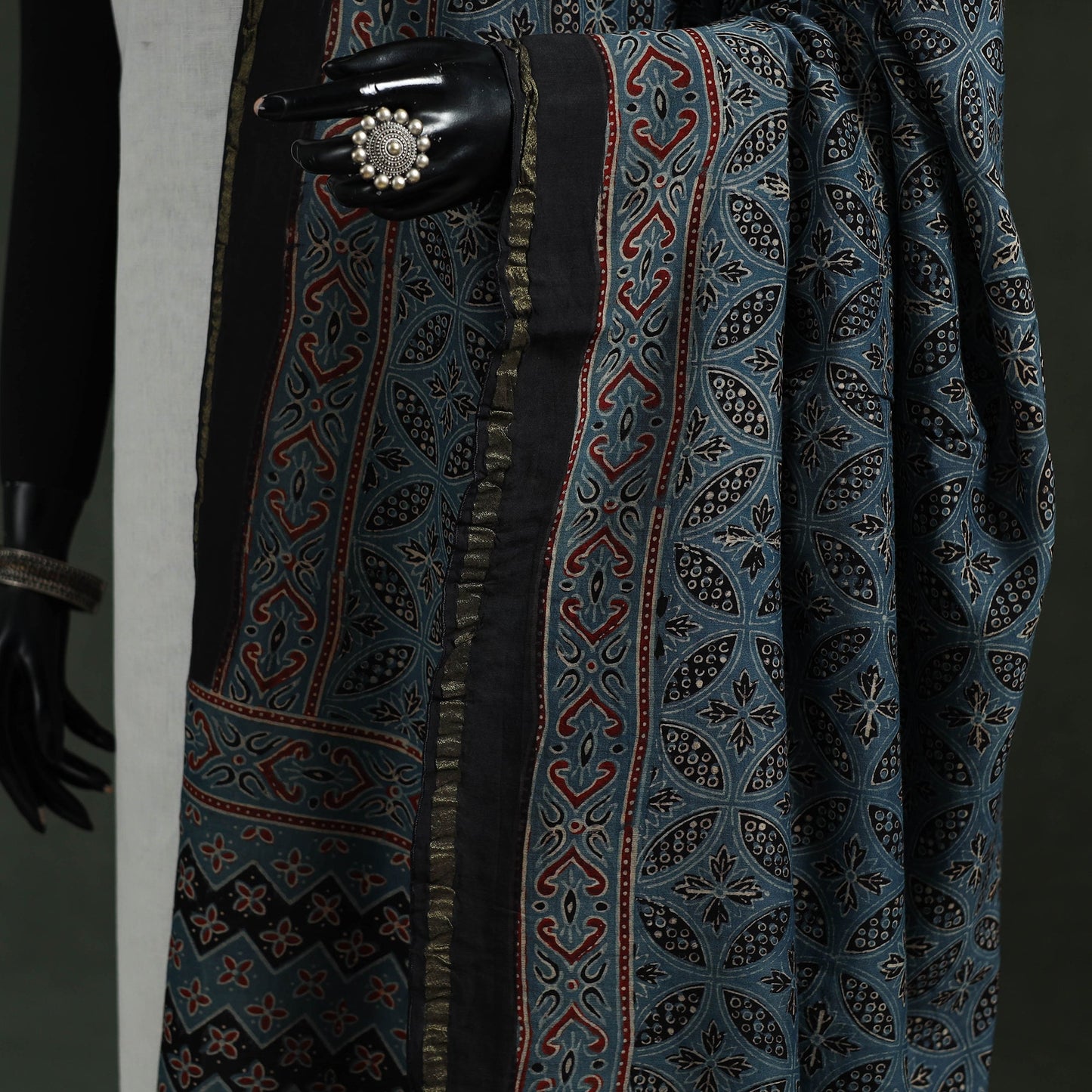 Blue - chanderi silk kutch hand block print natural dyed